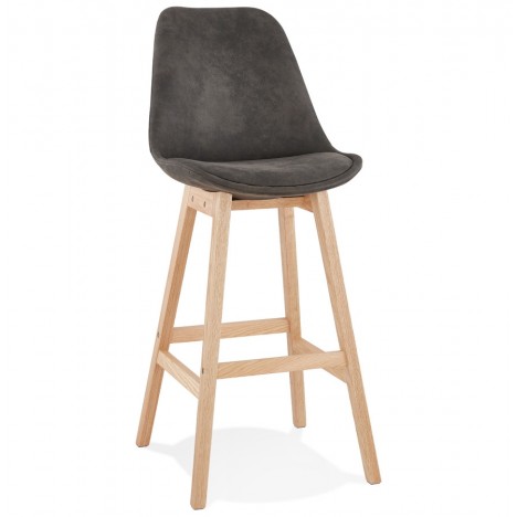 Tabouret de bar ASPEN en microfibre grise et pieds en bois naturel - 