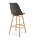 Tabouret de bar ASPEN en microfibre grise et pieds en bois naturel - 