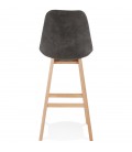 Tabouret de bar ASPEN en microfibre grise et pieds en bois naturel - 