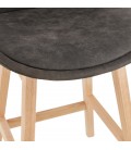 Tabouret de bar ASPEN en microfibre grise et pieds en bois naturel - 