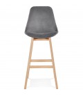 Tabouret de bar MORISS en velours gris et pieds en bois naturel - 