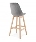 Tabouret de bar MORISS en velours gris et pieds en bois naturel - 