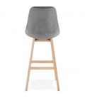 Tabouret de bar MORISS en velours gris et pieds en bois naturel - 