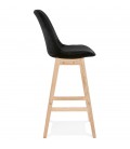 Tabouret de bar MORISS en velours noir et pieds en bois naturel - 