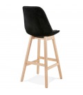 Tabouret de bar MORISS en velours noir et pieds en bois naturel - 