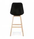 Tabouret de bar MORISS en velours noir et pieds en bois naturel - 