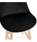 Tabouret de bar MORISS en velours noir et pieds en bois naturel - 