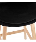 Tabouret de bar MORISS en velours noir et pieds en bois naturel - 