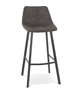 Tabouret de bar FUJI en microfibre gris foncé avec pied en métal noir