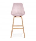 Tabouret de bar MORISS en velours rose et pieds en bois naturel - 