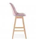 Tabouret de bar MORISS en velours rose et pieds en bois naturel - 