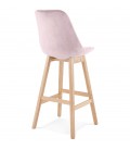 Tabouret de bar MORISS en velours rose et pieds en bois naturel - 