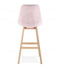 Tabouret de bar MORISS en velours rose et pieds en bois naturel - 