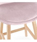 Tabouret de bar MORISS en velours rose et pieds en bois naturel - 