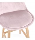 Tabouret de bar MORISS en velours rose et pieds en bois naturel - 