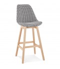 Tabouret de bar MORISS en tissu pied de poule et pieds en bois naturel - 