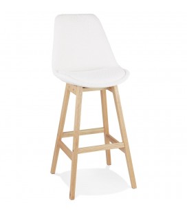 Tabouret de bar SANDRA en tissu bouclette blanc style scandinave