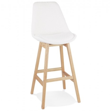 Tabouret de bar SANDRA en tissu bouloché blanc style scandinave - 