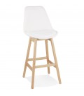 Tabouret de bar SANDRA en tissu bouloché blanc style scandinave - 