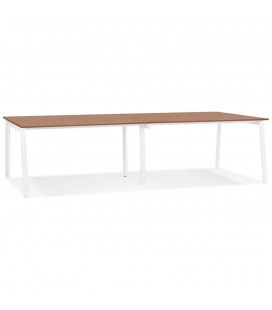 Double bureau bench ou table de réunion AMADEUS en bois finition Noyer et métal blanc 280x140 cm