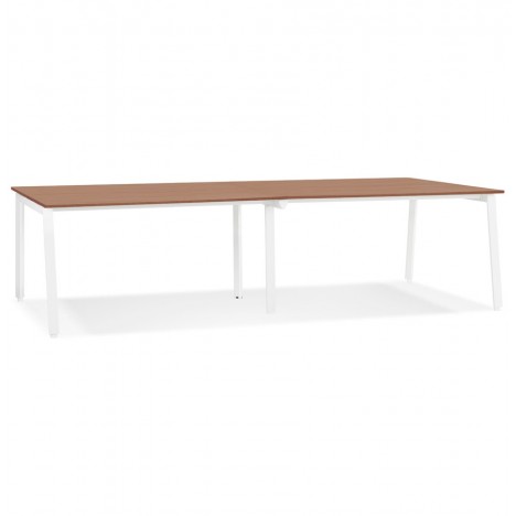 Double bureau bench ou table de réunion AMADEUS en bois finition Noyer et métal blanc 280x140 cm - 