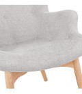 Fauteuil à oreille ROBY en tissu gris et pieds en bois - 