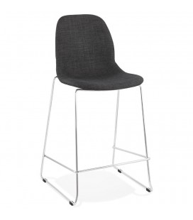 Tabouret snack mi-hauteur empilable FAKIR MINI en tissu gris foncé et pied en métal chromé