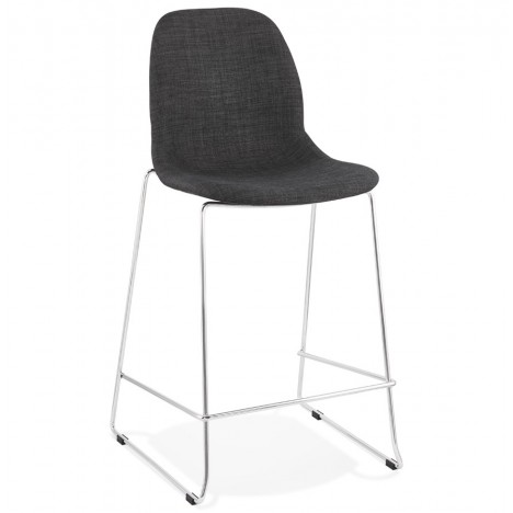 Tabouret snack mi-hauteur empilable FAKIR MINI en tissu gris foncé et pied en métal chromé - 