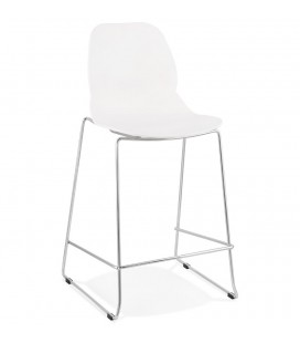 Tabouret snack mi-hauteur BERLIN MINI blanc empilable avec pied en métal chromé