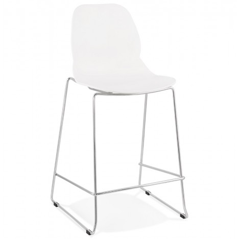 Tabouret snack mi-hauteur BERLIN MINI blanc empilable avec pied en métal chromé - 