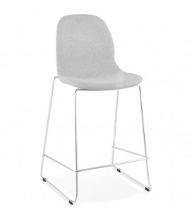 Tabouret snack mi-hauteur empilable FAKIR MINI en tissu gris clair et pied en métal chromé