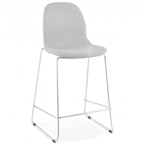 Tabouret snack mi-hauteur empilable FAKIR MINI en tissu gris clair et pied en métal chromé - 