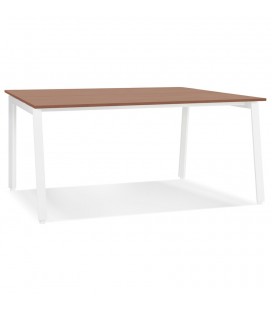 Table de réunion 160x160 cm ou bureau bench AMADEUS SQUARE en bois finition Noyer et métal blanc