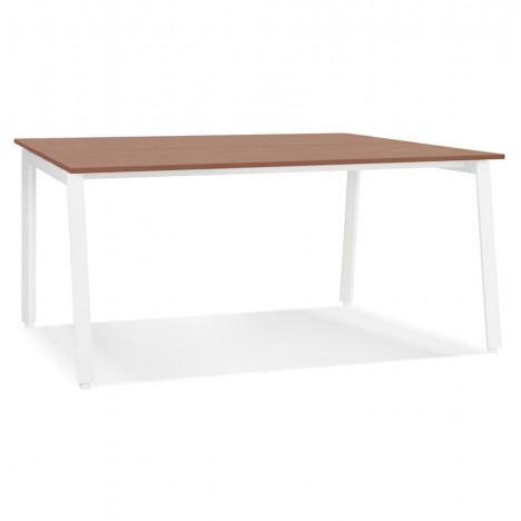 Table de réunion ou bureau bench AMADEUS SQUARE en bois finition Noyer et métal blanc -160x160 cm - 