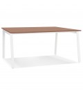 Table de réunion ou bureau bench AMADEUS SQUARE en bois finition Noyer et métal blanc -160x160 cm - 