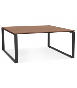 Table de réunion 160x160 cm ou bureau bench BAKUS SQUARE en bois finition Noyer et métal noir