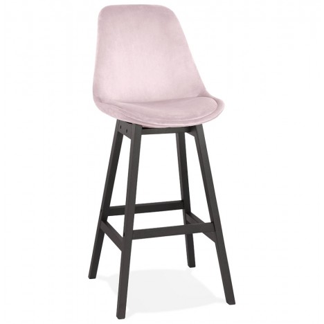 Tabouret de bar MORISS en velours rose et pieds en bois noir - 
