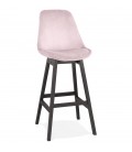 Tabouret de bar MORISS en velours rose et pieds en bois noir - 
