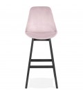 Tabouret de bar MORISS en velours rose et pieds en bois noir - 