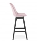 Tabouret de bar MORISS en velours rose et pieds en bois noir - 