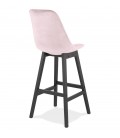 Tabouret de bar MORISS en velours rose et pieds en bois noir - 