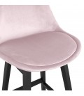 Tabouret de bar MORISS en velours rose et pieds en bois noir - 