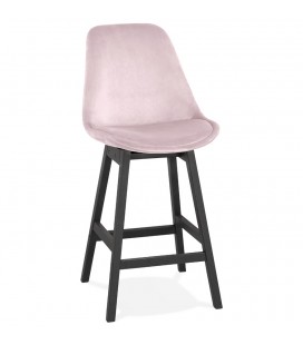 Tabouret snack mi-hauteur MORISS MINI en velours rose et pieds en bois noir