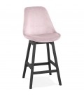 Tabouret snack mi-hauteur MORISS MINI en velours rose et pieds en bois noir - 