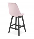 Tabouret snack mi-hauteur MORISS MINI en velours rose et pieds en bois noir - 