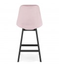 Tabouret snack mi-hauteur MORISS MINI en velours rose et pieds en bois noir - 