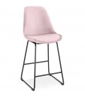 Tabouret snack mi-hauteur BULLY MINI en velours rose et pieds en métal noir - 