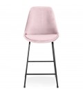 Tabouret snack mi-hauteur BULLY MINI en velours rose et pieds en métal noir - 