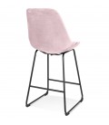 Tabouret snack mi-hauteur BULLY MINI en velours rose et pieds en métal noir - 