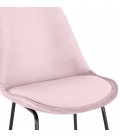 Tabouret snack mi-hauteur BULLY MINI en velours rose et pieds en métal noir - 